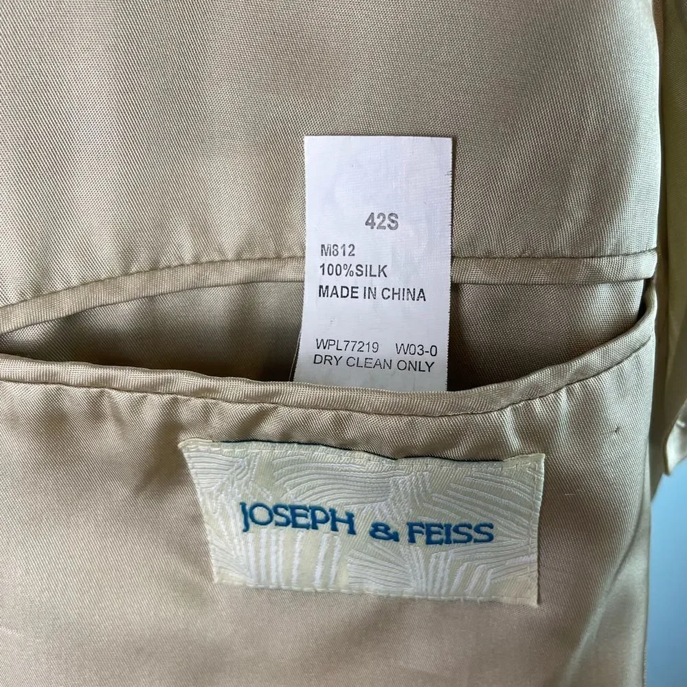 Joseph & Feiss Silk Blue Sport Coat with Notched Lapel Size 42S EUC